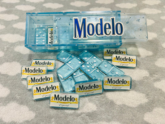Blue Modelo dominoes set w/case